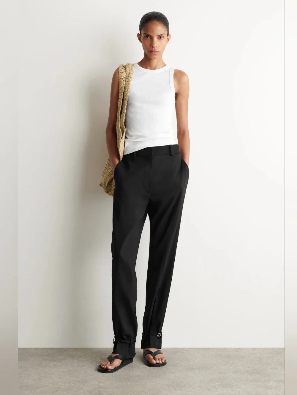 Linen Tapered Leg Pants - Black